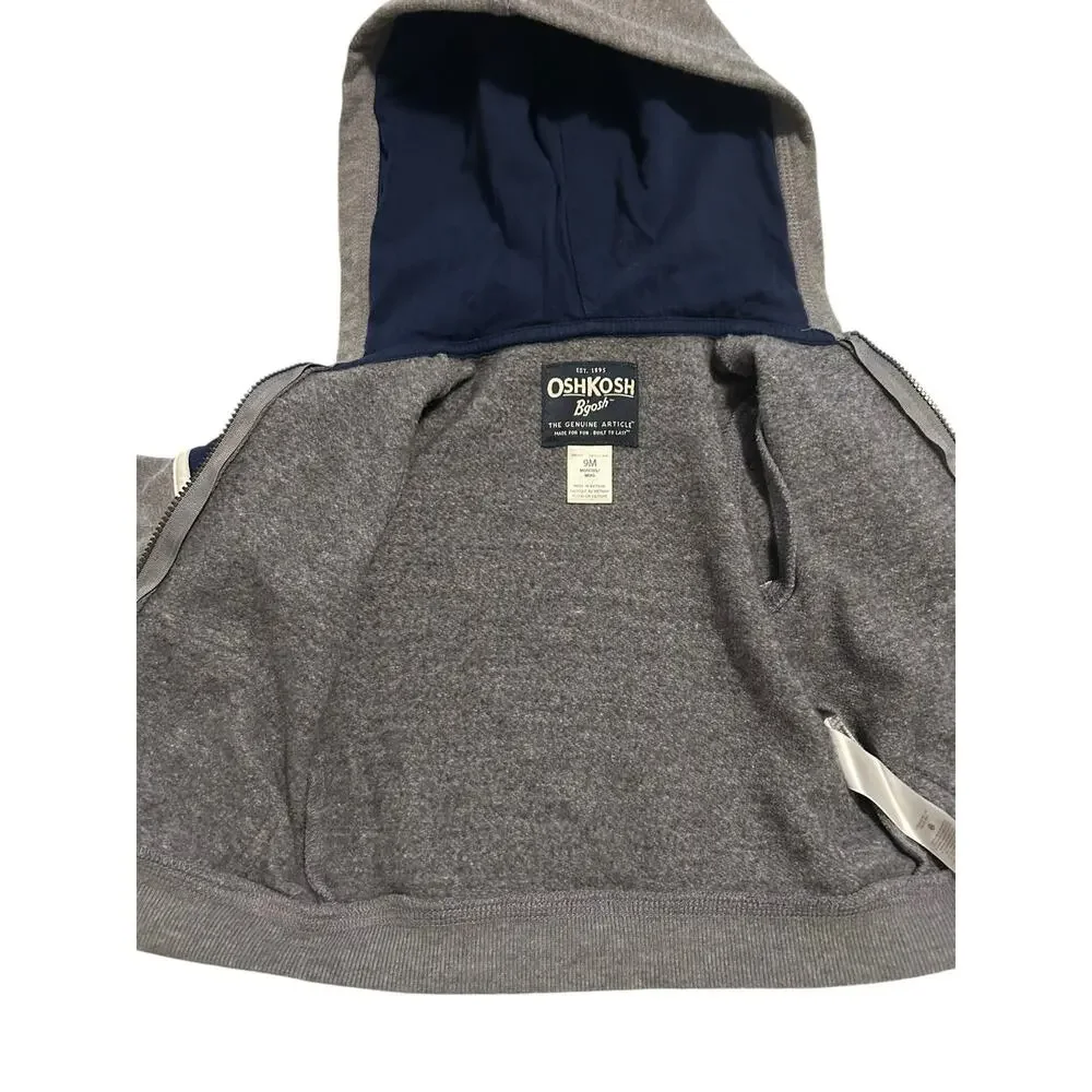 OshKosh Sweater Size 9 months Gray Hoodie Full Zip Long Sleeves